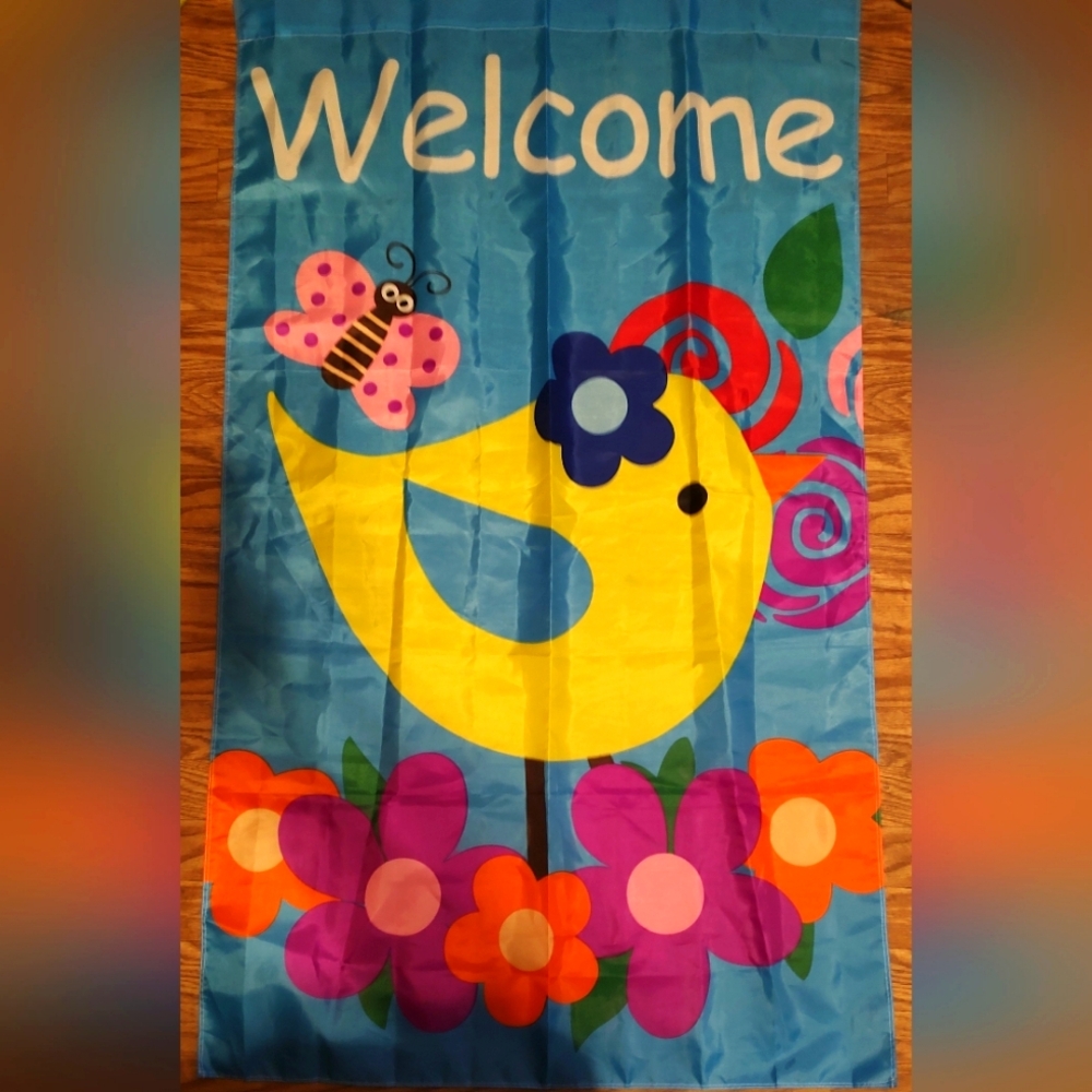 Vinyl Spring/Summer Outdoor Welcome Flag Wall Decor Flower/Butterfly/Bird/Chick 